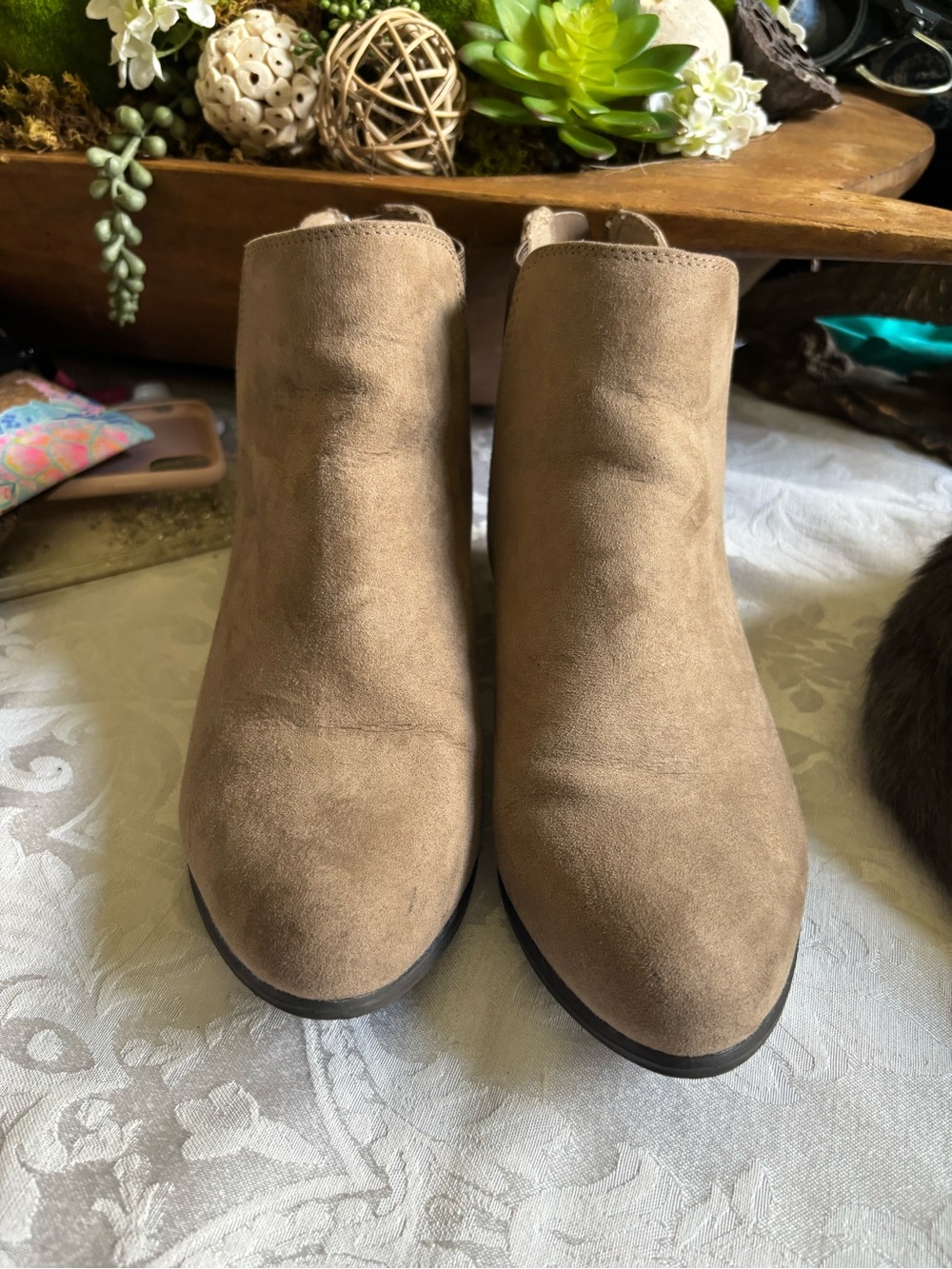Esprit Taupe Suede Ankle Booties